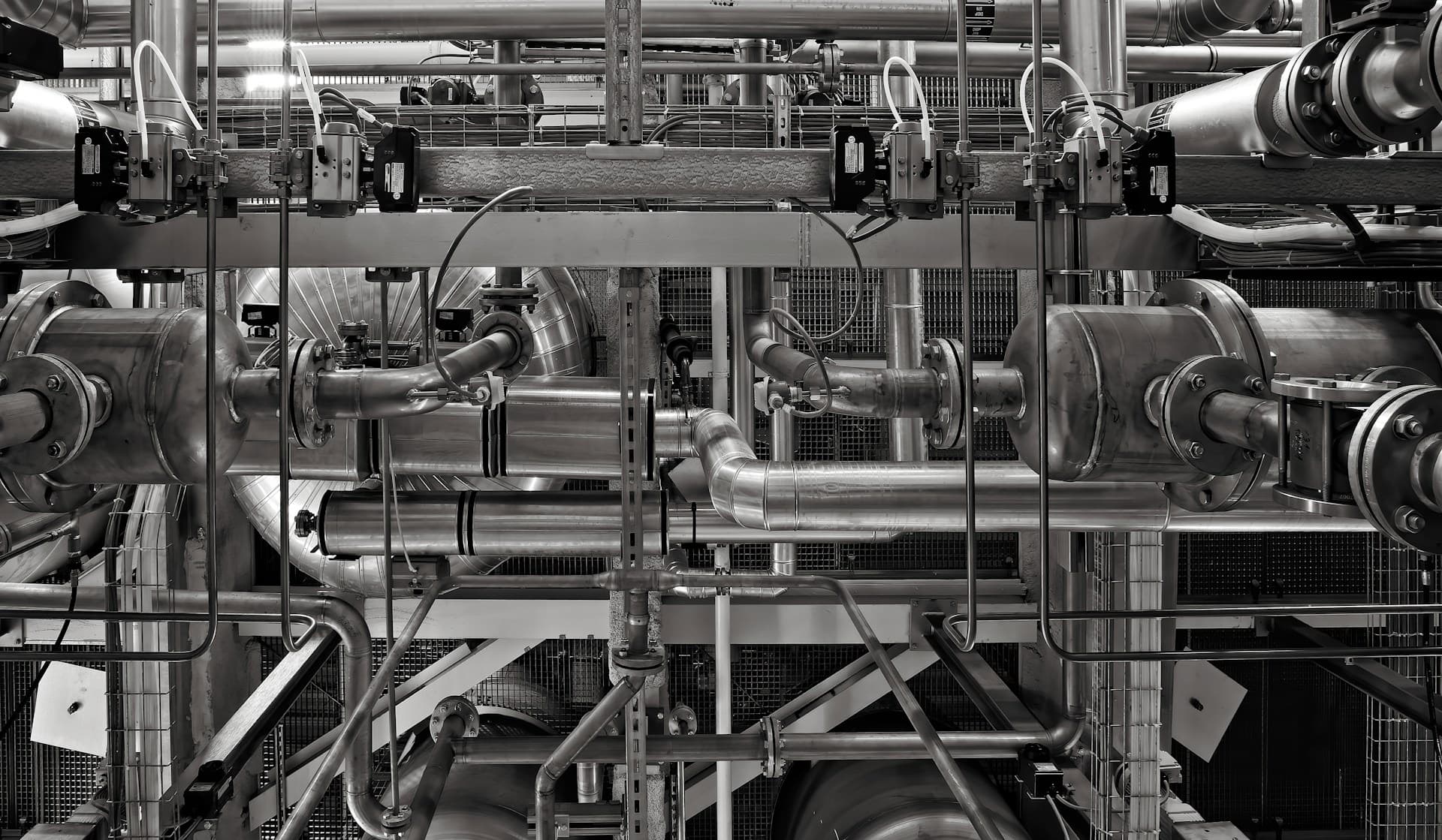 Industrial automation equipment with steel pipes and sensors